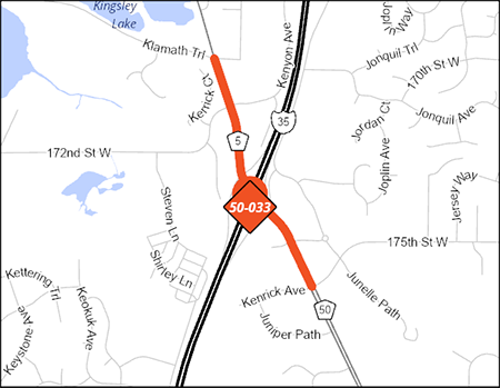 County Road 50/County Road 5 at Interstate 35 project map