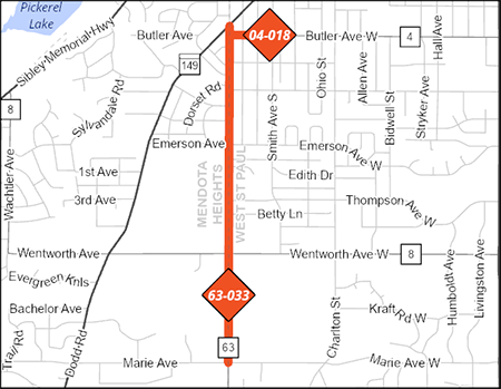 County Road 63 and County Road  4 project map.