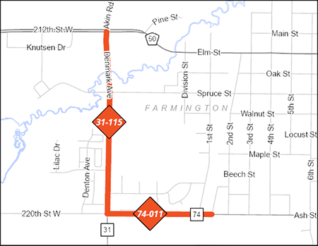 County Road 31 and County Road 74 project map.
