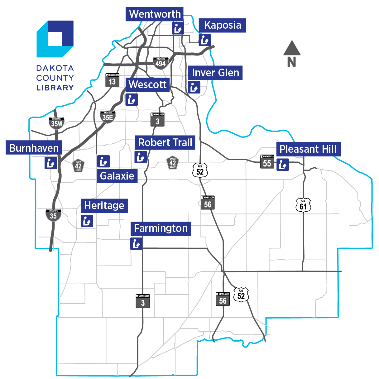 Map of Dakota County Library locations.