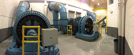 Old turbines at Byllesby Dam.