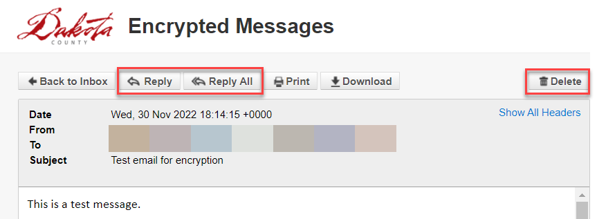 Screenshot of message portal.