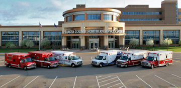 Ambulances in front of Northern Service Center.