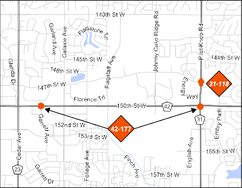 County Road 42 and County Road 31 project map.