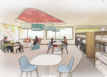 Artist rendering of renovated children's area of Burnhaven Library.