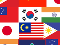 Collage of flags from Asian countries.