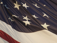 Closeup of U.S. flag waving in the breeze.