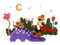 Illustration of children playing is a fantasy playground. 