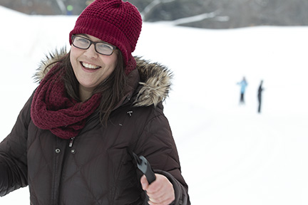 Woman cross-country skiing.