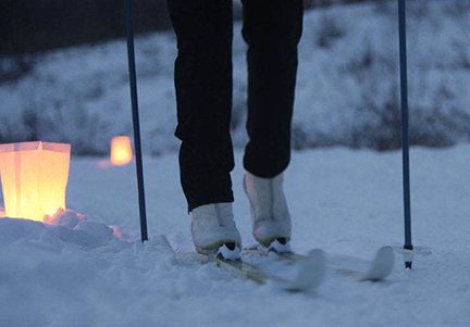 Close up of skier at Trails by Candlelight
