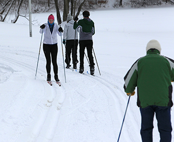Group of people skiing at Lebanon Hills Regional Park. 
