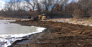 Heavy equipment removes weed-infested soils and exposing the native seed bank.