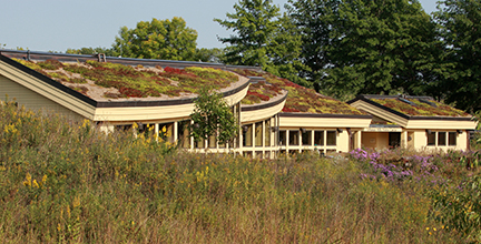 Lebanon Hills Visitor Center at night.