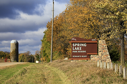 Schaar's Bluff Trailhead sign.